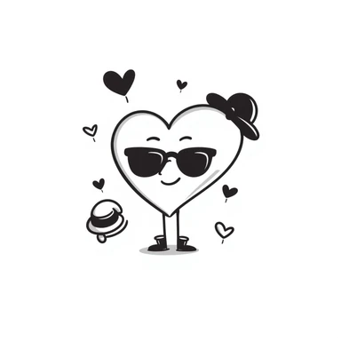 a heart with accessories, playful and sketchy, hand drawn doodle style sticker