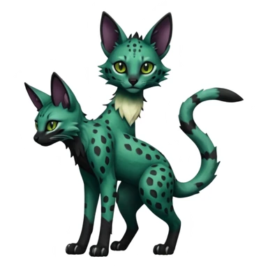 Epic complex detailed dark dusky gloomy deep gothic dark-deep-green, black, realistic Fakémon-Sprigatito-Floragato-Meowscarada-Trico-Sergal-Serval-Vernid-creature (full body) sticker