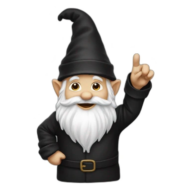 gnome waving hey in black clothing excitedly with one hand sticker