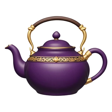 18th century realistic detailed dark plum color tea pot with realistic 14k gold  sticker