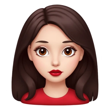 An featuring a woman with dark brown long hair, brown big eyes, light pinkish skin, red cheeks,  sticker