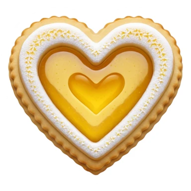 Realistic shortbread cookie in the shape of a heart with color of lemon jelly middle filling and sprinkled powder sugar on top. sticker