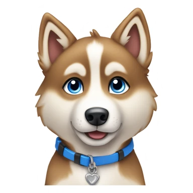  Caramel Frappe Brown husky puppy sitting head tilted gazing at viewer with blue eyes sticker