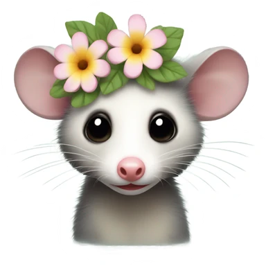 Opossum with flower headband sticker