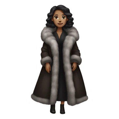 Dark haired woman wearing big full length fur coat sticker