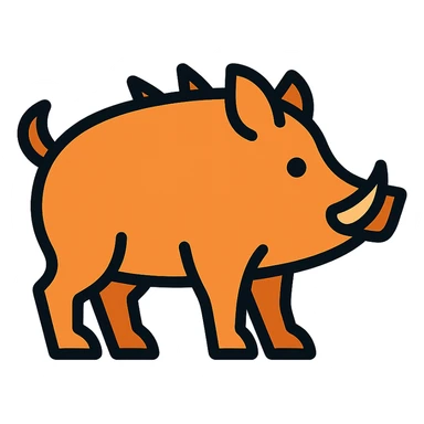 orange wild pig icon with color outline and black outlines sticker
