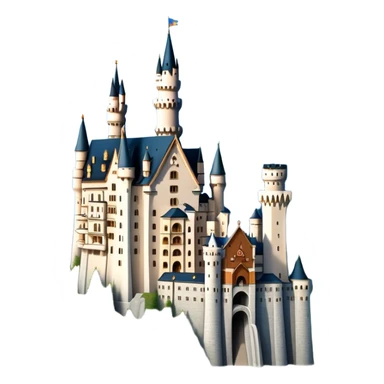 Cinematic Realistic Neuschwanstein Castle Landmark Emoji, depicted as the fairy‚Äêtale castle set against a mountainous backdrop rendered with dramatic lighting and intricate textures. sticker