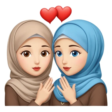 Two Turkish beautiful finish Konya friendly girls blue eyes with hijab and heart dress and Scattering kisses outside  sticker