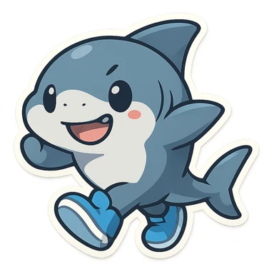 stylized shark character sporting blue shoes, energetic and modern sticker
