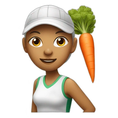 female tennis player with carrot as a nose sticker