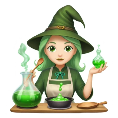 green witch cooking potion sticker