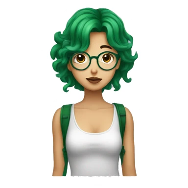 A heavy set boy with brown hair and a mustache is kissing a green haired girl who is thin and wearing glasses both have tattoos sticker