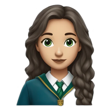 Fille brune cheveux long  aux yeux bleu clair  de peau avec une tenue de la maison serpentard dans Harry potter sticker
