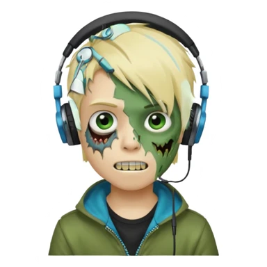 boy zombie whit blonde emo hair and eyes blue and GREEN SKIN and heandphones AND A MICROFONE AND GOLD TEETH  sticker