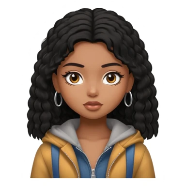 a pretty bratz dusky girl in a train with black shaggy hair sticker