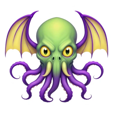 light green Cthulhu with purple bat wings and purple gradient tentacles. Yellow angry eyes. yellow suckers on tentacles. dramaticshading sticker