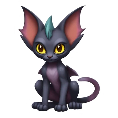 Black edgy Noivern-Litten-Sphynx-Lykoi-Caracal-cat-Fakemon with big bat ears full-body sticker