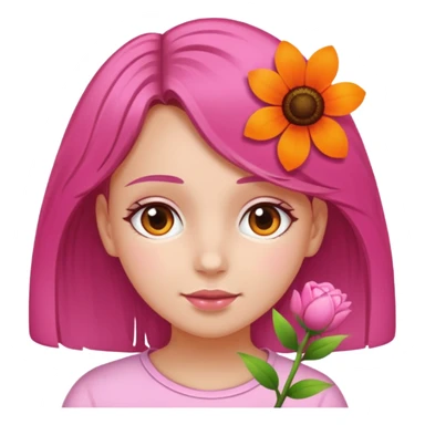 Ein braunhaariges Mädchen (glatte Haare ) mit einen Blume hinter dem ohr sticker