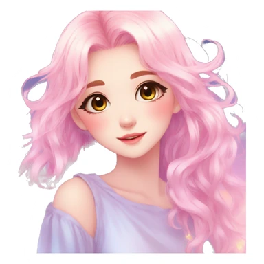 Gorgeous Beautiful Blushing Petite Colorful-Shiny-Pastel-Fairy-Anime-Girl with beautiful gradient pastel hair aesthetic with white border sticker
