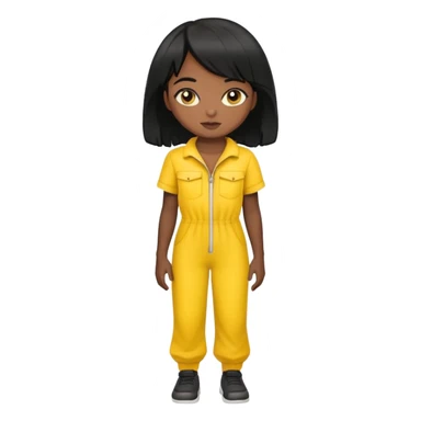 fille noir et cheveux noir avec un ensemble collant jaune sticker