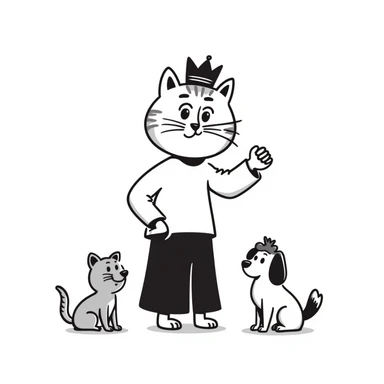 cat with a crown, giving orders to other pets sticker