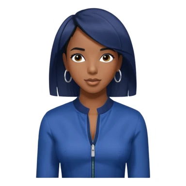 Kelly Rowland with short jet black hair, indigo outfit sticker