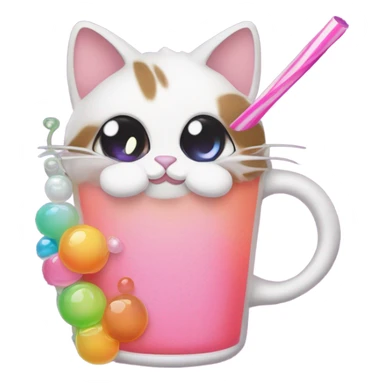 cat drinking boba sticker