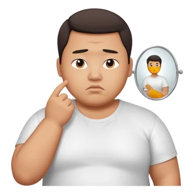 A young Asian guy has let his body go and is looking sadly in the mirror. sticker