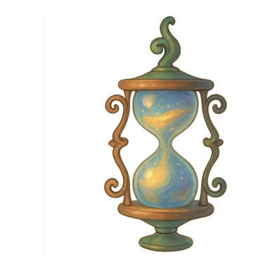 magical hourglass, dreamy lighting, soft painterly textures, whimsical and enchanting, no background sticker