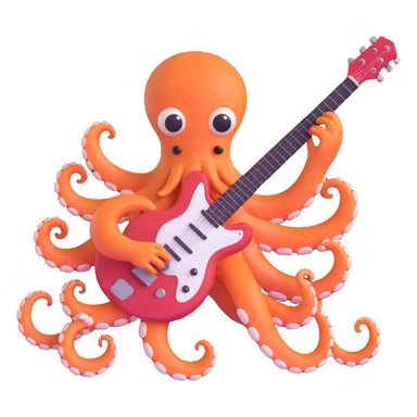 happy octopus with multiple arms playing guitar sticker