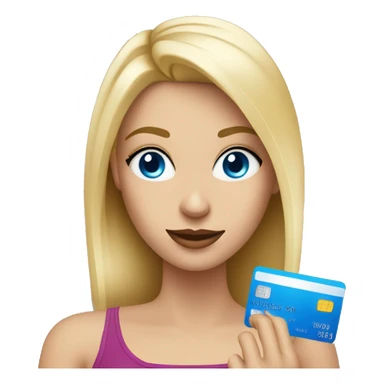 Pretty Blonde woman with blue eyes holding a credit card  sticker