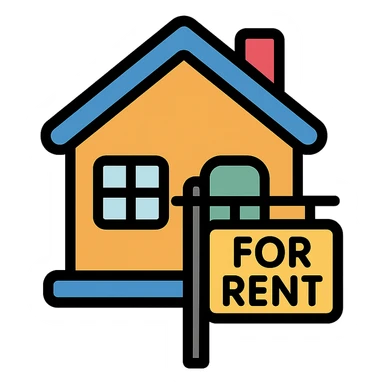 house with a 'for rent' sign icon sticker