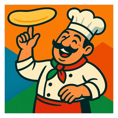 smiling Italian chef spinning pizza dough sticker