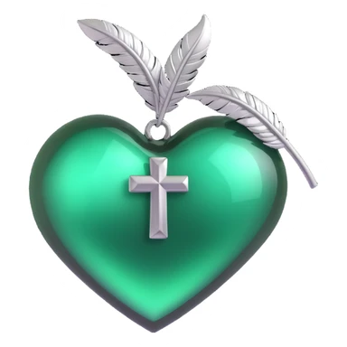 gothic heart, emerald green glass, silver cross, feather accents, lush and gothic sticker