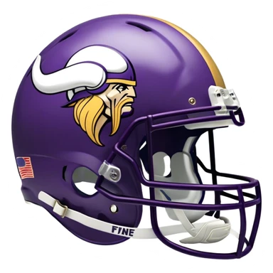 "Create an image of an American football helmet designed with the colors of the Minnesota Vikings. The helmet should feature a dark purple base (#4F2683) with gold accents (#FFC62F). Include the team's logo on the side of the helmet." sticker