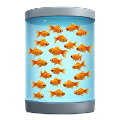 large cylindrical glass container with water and several goldfish swimming inside sticker