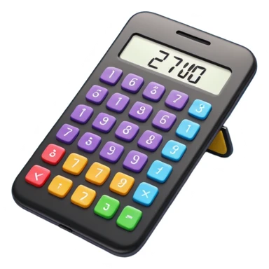 3D iPhone style emoji of a calculator with numbers on display, symbolizing calculation, vibrant colors, isolated on white background, soft shadows, high detail, playful and cute. sticker
