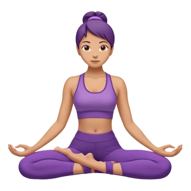 	A woman in purple yoga clothes sitting and bending forward to reach her toes, calm meditation vibe, simple white background. sticker