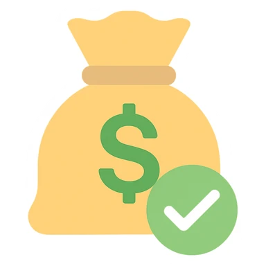 money bag with a green check mark badge in the lower right corner sticker