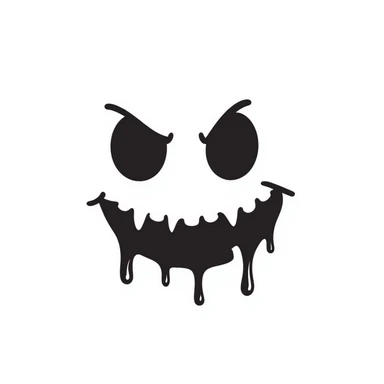 Hand-drawn creepy smiley face with blood splatter and menacing smile sticker