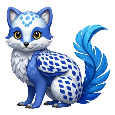 Arctic-Fox-Snow-Leopard-Blue-Tang-Fish-Hyacinth-Macaw-Fakémon-Pokémon-fusion-hybrid-animal-creature, full body sticker