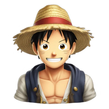luffy from one piece with meet wearing strawhat sticker