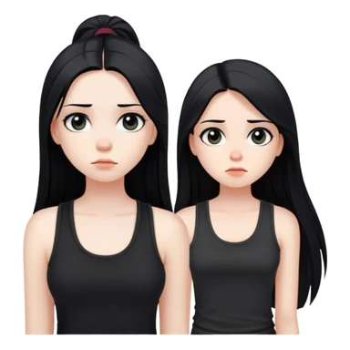 bored girl with long straight black hair, pale skin, dark eyes, black tank top sticker