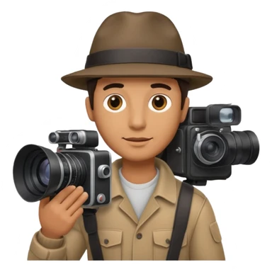 man hold  large film Camera ,on his shoulder sticker