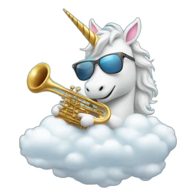 a unicorn wearing sunglasses and playing saxophone on a cloud sticker