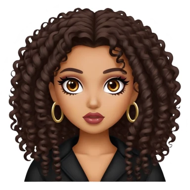 curly dark hair, dark brown eyes, pretty bratz baddie sticker