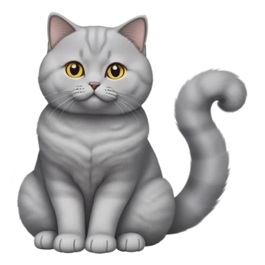 cinematic-[British shorthair cat]-realistic-full-body-sitting-emoji,-tail-curled-playfully-around-its-paws,-head-tilted-dramatically,-fluffy-[grey]-fur,-simplified-yet-hilariously-adorable-features,-highly-detailed,-glowing-with-an-almost-sarcastic-glow sticker