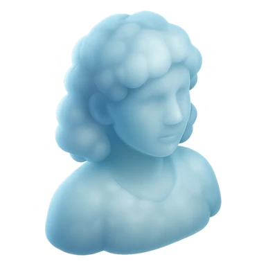 person looking straight, composed entirely of bright, puffy clouds, shoulder length, matte glass style sticker