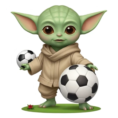 baby Yoda kicking a soccer ball with small roses beside him sticker