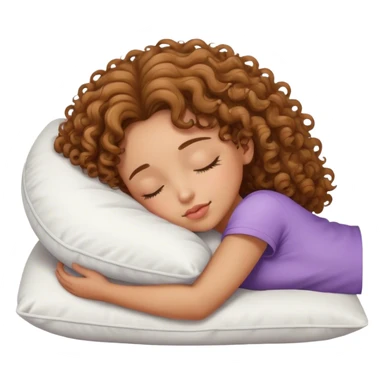 Curly hair medium length girl sleeping on pillow  sticker